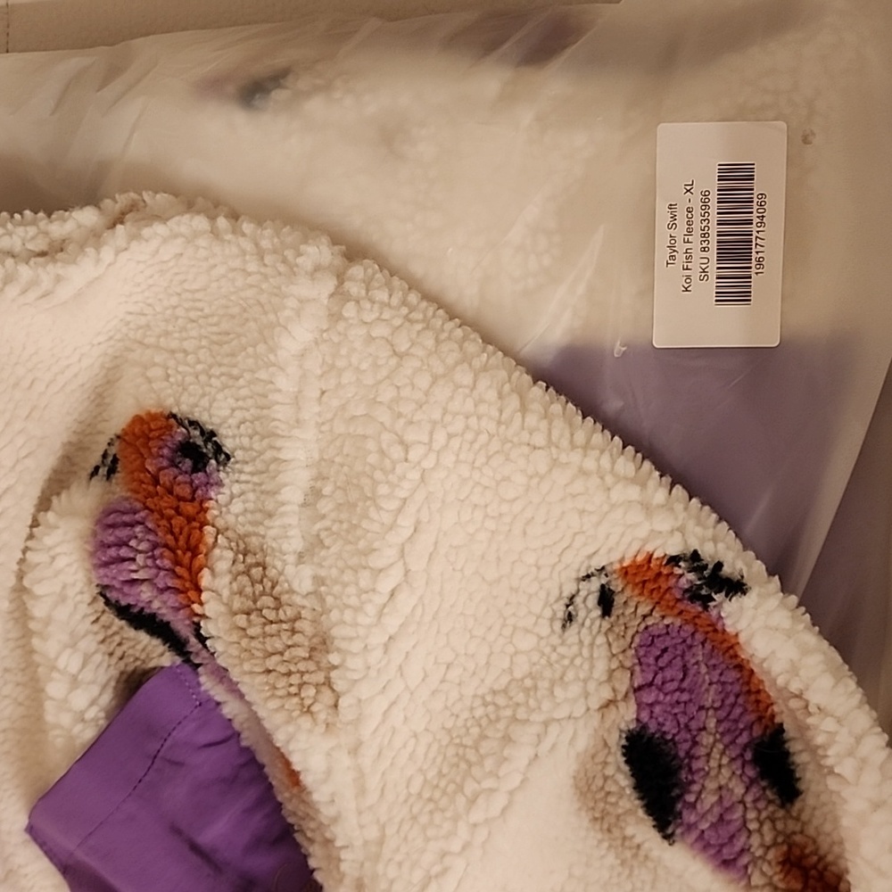 Taylor Swift Cream Sherpa Jacket with Purple Accents and Koi Print - Picture 3 of 7